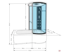 AcquaVapore Kombination Whirlpool Dusche K55-L31-WP Duschkabine Wanne 170x100