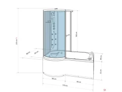 AcquaVapore Kombination Whirlpool Dusche K50-R01-WP-EC Duschkabine Wanne 100x170