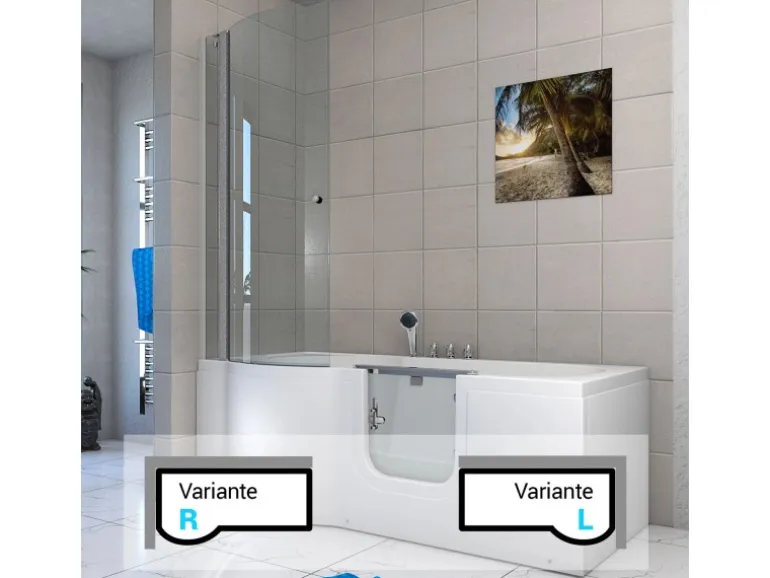 AcquaVapore Seniorendusche und Badewanne mit Tür S12D-EH-R-EC Dusche 85x170