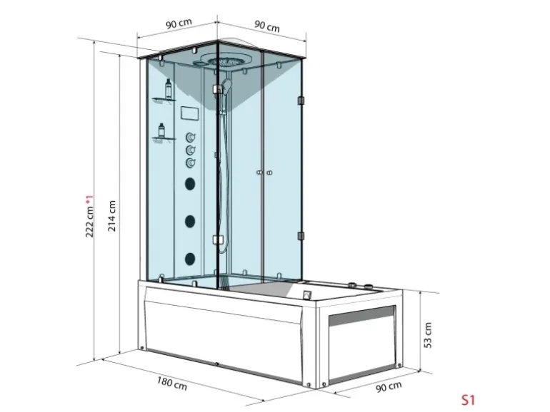 AcquaVapore Whirlpool Dusche Kombination K05-R33-WP-EC Duschtempel 90x180