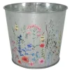 A.H.G. Übertopf Metall Verzinkt Rund Blumenaufdruck Ø 15 cm x 13 cm Silber