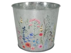 A.H.G. Übertopf Metall Verzinkt Rund Blumenaufdruck Ø 15 cm x 13 cm Silber