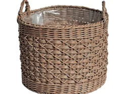 A.H.G. Pflanzkorb Polyrattan Zylindrisch 2 Griffe Ø 40 x 40 cm Natur-Braun