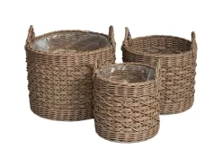 A.H.G. Pflanzkorb Polyrattan Zylindrisch 2 Griffe Ø 40 x 40 cm Natur-Braun