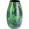 A.H.G. Vase Flora Metall Blätterprint Gold-Reflexe 15 cm x 28 cm Grün