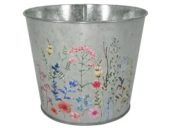 A.H.G.Übertopf Metall Verzinkt Rund Blumenaufdruck Ø 19,5 cm x 15,5 cm Silber