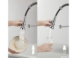 AICA Hochdruck Wasserhahn 43x21x12cm Chrom Küche Abnehmbarer Mischbatterie und Drehbarer 360° Spiralfeder Bad Küchenarmatur