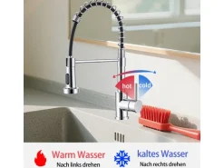 AICA Hochdruck Wasserhahn 43x21x12cm Chrom Küche Abnehmbarer Mischbatterie und Drehbarer 360° Spiralfeder Bad Küchenarmatur