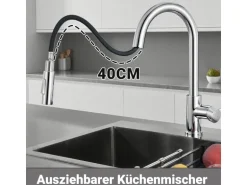 AICA Säulenbrause-Wasserhahn Chrom Zwei Wasserauslassmodi Küche Mischbatterie Ausziehbar 360° Drehbar Einhand-Spültischarmatur Bad Küchenarmatur