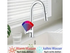 AICA Säulenbrause-Wasserhahn Chrom Zwei Wasserauslassmodi Küche Mischbatterie Ausziehbar 360° Drehbar Einhand-Spültischarmatur Bad Küchenarmatur