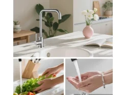 AICA Wasserhahn 360° Drehbare Wassersparende Silber Küchenarmatur Hochdruckfestes Design aus 304 Edelstahl Gefertigt Kaltes/Warmes Wasser