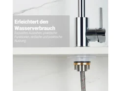 AICA Wasserhahn 360° Drehbare Wassersparende Chrom Küchenarmatur Hochdruckfestes Design aus 304 Edelstahl Gefertigt Kaltes/Warmes Wasser
