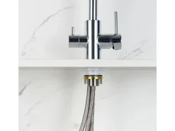 AICA Wasserhahn Chrom Küche Spültischarmatur 3-Wege mit Trinkwasserfilter 2-Hebel Design für Doppelspülen 360° Schwenkbar