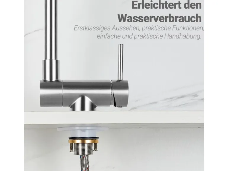 AICA Wasserhahn Doppelfunktion 360° Drehbare Kippbare Silber Küchenarmatur mit 304 Edelstahl und Keramikventil Mischbatterie