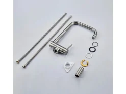 AICA Wasserhahn Doppelfunktion 360° Drehbare Kippbare Silber Küchenarmatur mit 304 Edelstahl und Keramikventil Mischbatterie