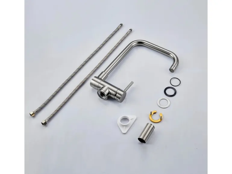 AICA Wasserhahn Doppelfunktion 360° Drehbare Kippbare Silber Küchenarmatur mit 304 Edelstahl und Keramikventil Mischbatterie