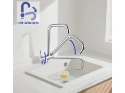 AICA Wasserhahn Doppelfunktion 360° Drehbare Kippbare Chrom Küchenarmatur Wasser mit 304 Edelstahl und Keramikventil Mischbatterie