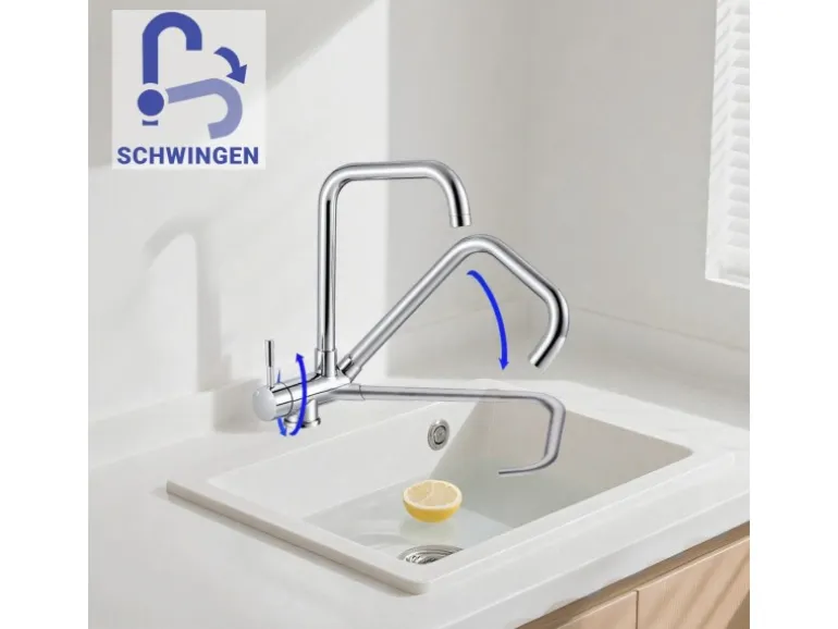 AICA Wasserhahn Doppelfunktion 360° Drehbare Kippbare Chrom Küchenarmatur Wasser mit 304 Edelstahl und Keramikventil Mischbatterie