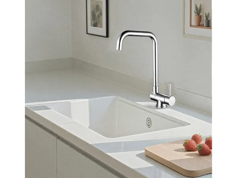 AICA Wasserhahn Doppelfunktion 360° Drehbare Kippbare Chrom Küchenarmatur Wasser mit 304 Edelstahl und Keramikventil Mischbatterie