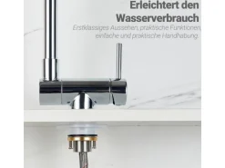 AICA Wasserhahn Doppelfunktion 360° Drehbare Kippbare Chrom Küchenarmatur Wasser mit 304 Edelstahl und Keramikventil Mischbatterie