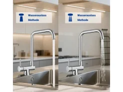 AICA Wasserhahn Doppelfunktion 360° Drehbare Kippbare Chrom Küchenarmatur Wasser mit 304 Edelstahl und Keramikventil Mischbatterie