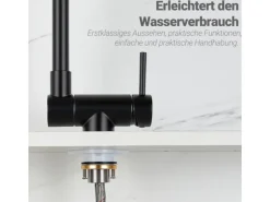 AICA Wasserhahn Doppelfunktion 360° Drehbare Kippbare Schwarz Küchenarmatur mit 304 Edelstahl und Keramikventil Mischbatterie