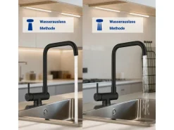 AICA Wasserhahn Doppelfunktion 360° Drehbare Kippbare Schwarz Küchenarmatur mit 304 Edelstahl und Keramikventil Mischbatterie