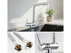 AICA Wasserhahn Faltbare 360° Drehbare Chrom Küchenarmatur 304 Edelstahl Hochdruckfest Mischbatterie Spültischarmatur