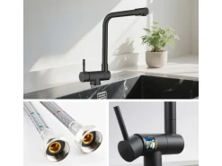 AICA Wasserhahn Faltbare 360° Drehbare Schwarz Küchenarmatur 304 Edelstahl Hochdruckfest Mischbatterie Spültischarmatur