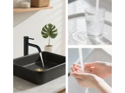 AICA Wasserhahn Schwarz Bad Hoch Waschtischarmatur Auslauf Höhe 195mm Waschbecken Armaturen 304 Edelstahl Einhebelmischer Mischbatterie