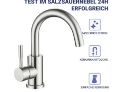 AICA Wasserhahn Silber Bad Hoch Waschtischarmatur Auslauf Höhe 158mm Waschbecken Armaturen 304 Edelstahl Einhebelmischer Mischbatterie