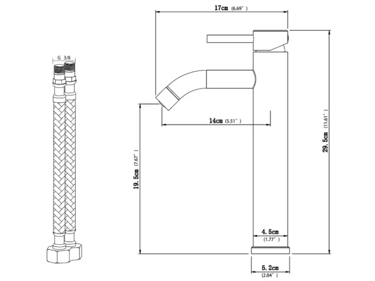 AICA Wasserhahn Silber Bad Hoch Waschtischarmatur Auslauf Höhe 195mm Waschbecken Armaturen 304 Edelstahl Einhebelmischer Mischbatterie