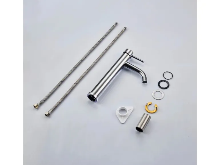 AICA Wasserhahn Silber Bad Hoch Waschtischarmatur Auslauf Höhe 195mm Waschbecken Armaturen 304 Edelstahl Einhebelmischer Mischbatterie