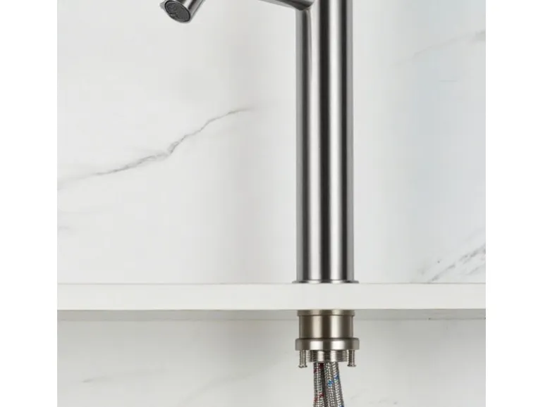 AICA Wasserhahn Silber Bad Hoch Waschtischarmatur Auslauf Höhe 195mm Waschbecken Armaturen 304 Edelstahl Einhebelmischer Mischbatterie