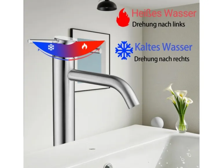 AICA Wasserhahn Silber Bad Hoch Waschtischarmatur Auslauf Höhe 195mm Waschbecken Armaturen 304 Edelstahl Einhebelmischer Mischbatterie