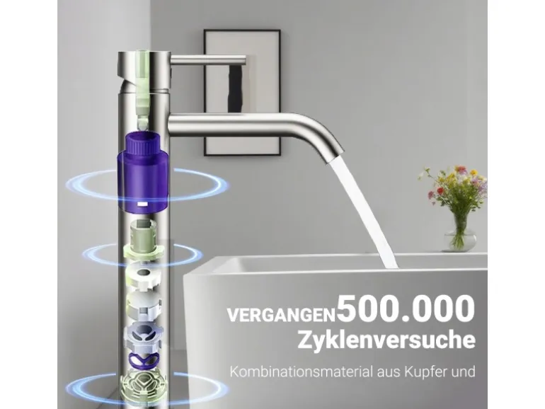 AICA Wasserhahn Silber Bad Hoch Waschtischarmatur Auslauf Höhe 195mm Waschbecken Armaturen 304 Edelstahl Einhebelmischer Mischbatterie