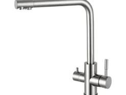 AICA Wasserhahn Silber Küche Spültischarmatur 3-Wege mit Trinkwasserfilter 2-Hebel Design für Doppelspülen 360° Schwenkbar