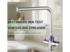 AICA Wasserhahn Silber Küche Spültischarmatur 3-Wege mit Trinkwasserfilter 2-Hebel Design für Doppelspülen 360° Schwenkbar