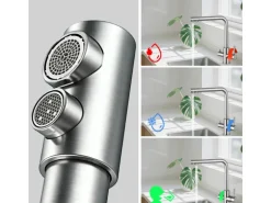 AICA Wasserhahn Silber Küche Spültischarmatur 3-Wege mit Trinkwasserfilter 2-Hebel Design für Doppelspülen 360° Schwenkbar