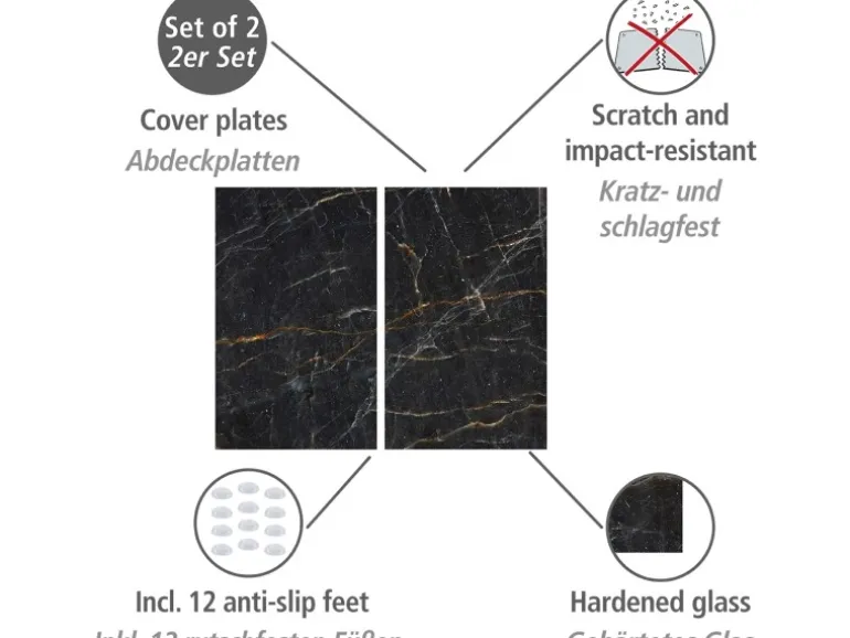 Allstar Herdabdeckplatte für Glaskeramikkochfelder 30 cm x 52 cm Marmor 2 Stück