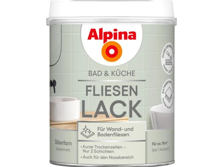 Alpina Fliesen-Lack Bad & Küche 2 Komponenten Silberfarn Seidenmatt 750 ml