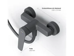 AM.PM Einhebel-Duscharmatur Gem Brausearmatur aus Messing, Brausebatterie Wasserhahn Bad FTA20022 Schwarz