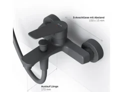 AM.PM Einhebel-Wannenarmatur / Brausearmatur,  Wasserhahn Bad, Wannenbatterie FTA10022 Hit Aufputz Schwarz