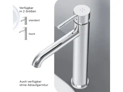 AM.PM Waschtischarmatur Hoch mit Klick-Ablaufgarnitur Spike Wasserhahn Bad, Mischbatterie FPA92200 Chrom