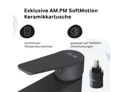 AM.PM Waschtischarmatur Hoch mit Klick-Ablaufgarnitur Hit Wasserhahn Bad, Mischbatterie FTA92222 Schwarz