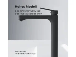 AM.PM Waschtischarmatur Hoch mit Klick-Ablaufgarnitur Hit Wasserhahn Bad, Mischbatterie FTA92222 Schwarz