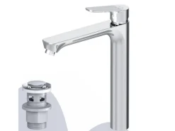 AM.PM Waschtischarmatur Hoch mit Klick-Ablaufgarnitur Hit Wasserhahn Bad, Mischbatterie FTA92200 Chrom