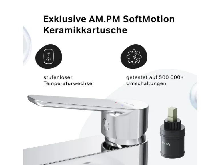 AM.PM Waschtischarmatur Hoch mit Klick-Ablaufgarnitur Hit Wasserhahn Bad, Mischbatterie FTA92200 Chrom