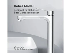 AM.PM Waschtischarmatur Hoch mit Klick-Ablaufgarnitur Hit Wasserhahn Bad, Mischbatterie FTA92200 Chrom