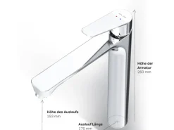 AM.PM Waschtischarmatur Hoch mit Klick-Ablaufgarnitur Hit Wasserhahn Bad, Mischbatterie FTA92200 Chrom